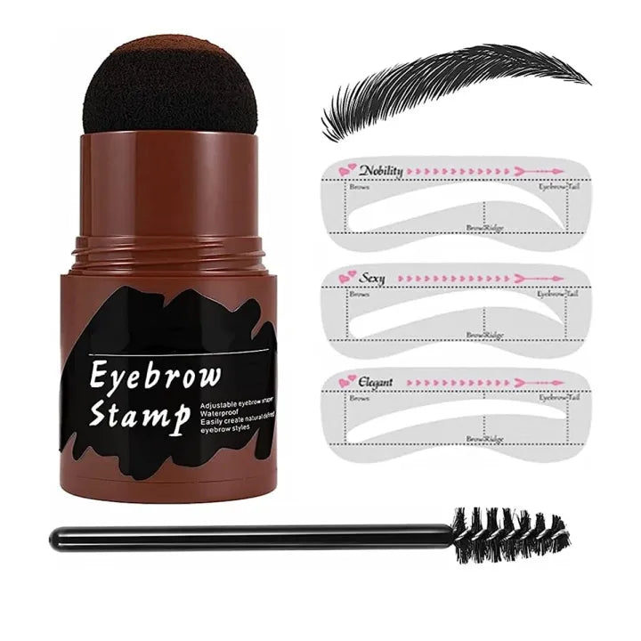 Eye brow stamper One Step Eyebrow Stamp Shaping Kit Brow Powder Stamp Makeup with 3 Reusable Eyebrow Stencils and Eyebrow Pen Brushes Hairline